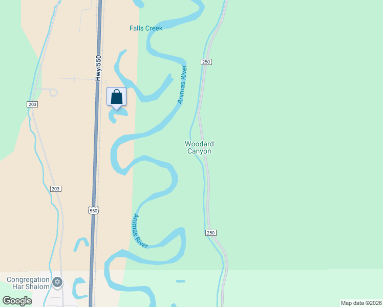 map of restaurants, bars, coffee shops, grocery stores, and more near 3705 County Road 250 in Durango