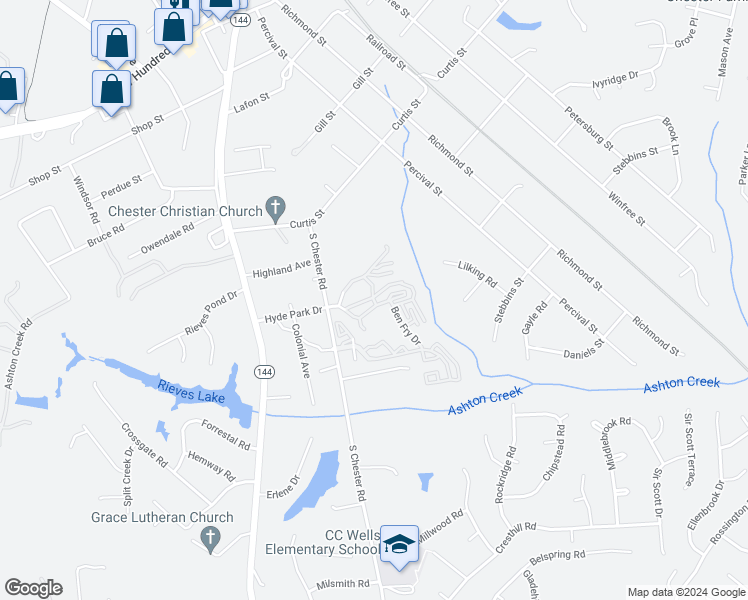 map of restaurants, bars, coffee shops, grocery stores, and more near 12639 Ben Fry Drive in Chester