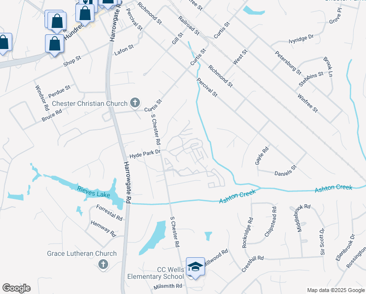 map of restaurants, bars, coffee shops, grocery stores, and more near 12655 Ben Fry Drive in Chester