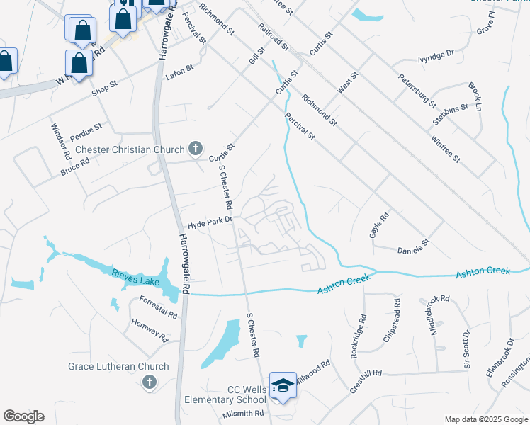 map of restaurants, bars, coffee shops, grocery stores, and more near 12661 Ben Fry Drive in Chester