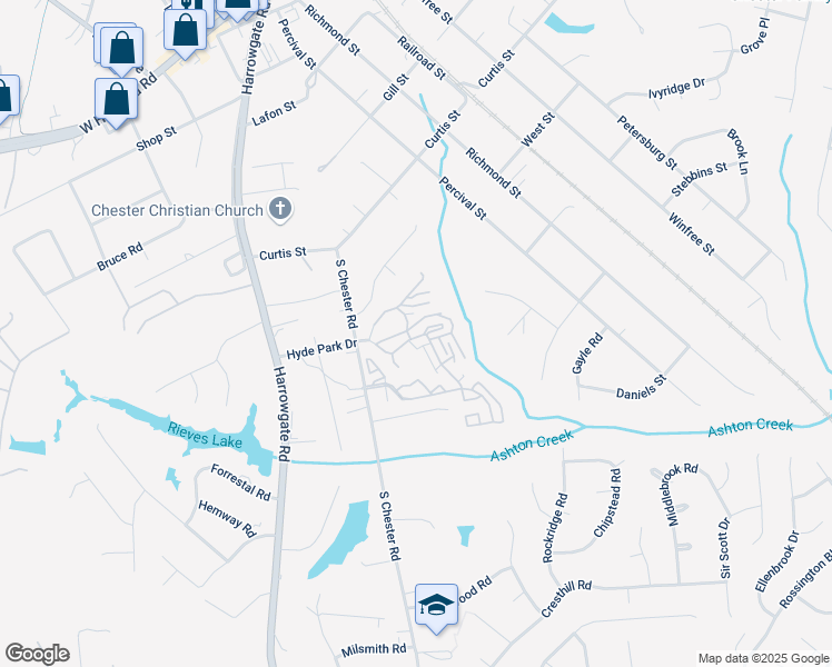 map of restaurants, bars, coffee shops, grocery stores, and more near 12609 Ben Fry Drive in Chester