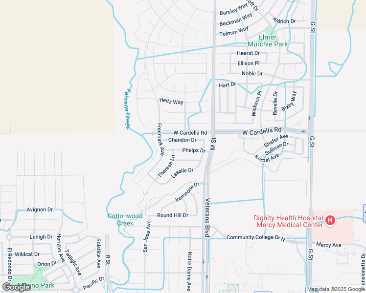 map of restaurants, bars, coffee shops, grocery stores, and more near 665 Phelps Drive in Merced