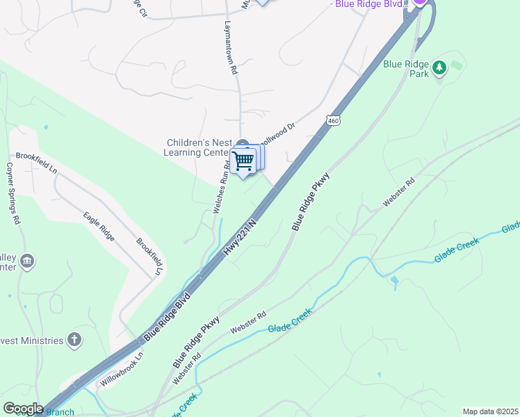map of restaurants, bars, coffee shops, grocery stores, and more near 1641 Blue Ridge Boulevard in Troutville