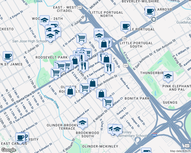 map of restaurants, bars, coffee shops, grocery stores, and more near 145 South 26th Street in San Jose