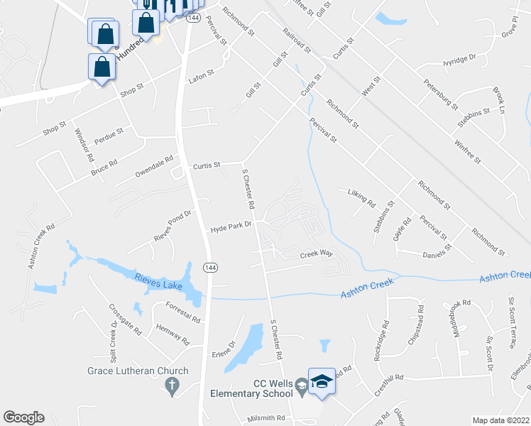 map of restaurants, bars, coffee shops, grocery stores, and more near 4041 Hyde Park Drive in Chester