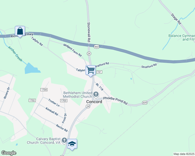 map of restaurants, bars, coffee shops, grocery stores, and more near 8 Birchtree Lane in Concord