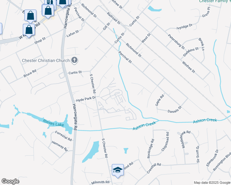 map of restaurants, bars, coffee shops, grocery stores, and more near 12609 Ben Fry Drive in Chester