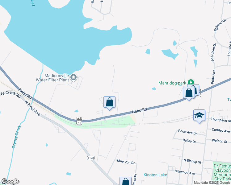 map of restaurants, bars, coffee shops, grocery stores, and more near Dodson Lane in Madisonville