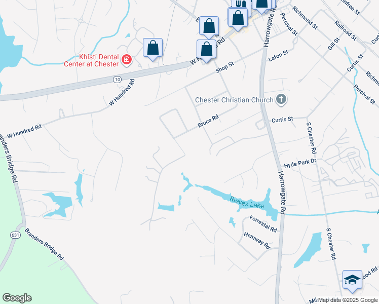 map of restaurants, bars, coffee shops, grocery stores, and more near 10525 Morehead Drive in Chester