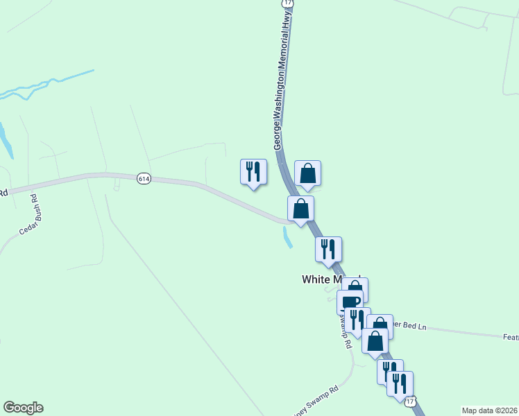 map of restaurants, bars, coffee shops, grocery stores, and more near 6663 Hickory Fork Road in Gloucester County