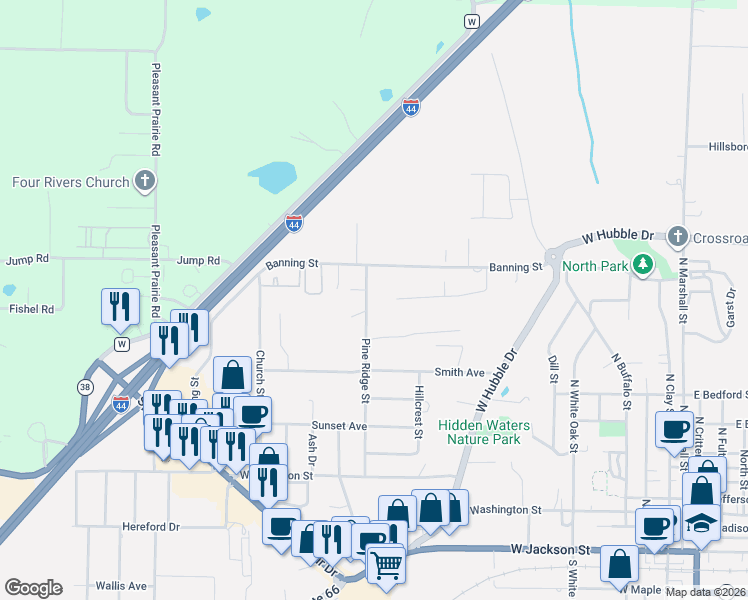 map of restaurants, bars, coffee shops, grocery stores, and more near 575 Pine Ridge Street in Marshfield
