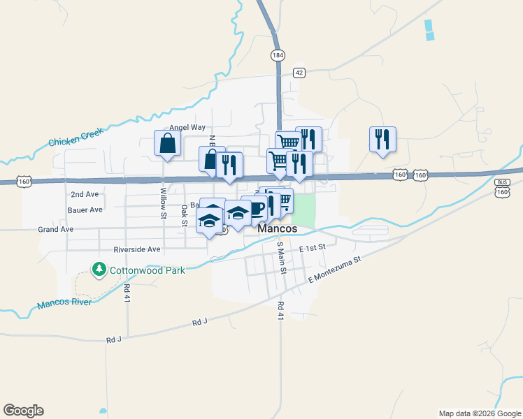 map of restaurants, bars, coffee shops, grocery stores, and more near in Mancos