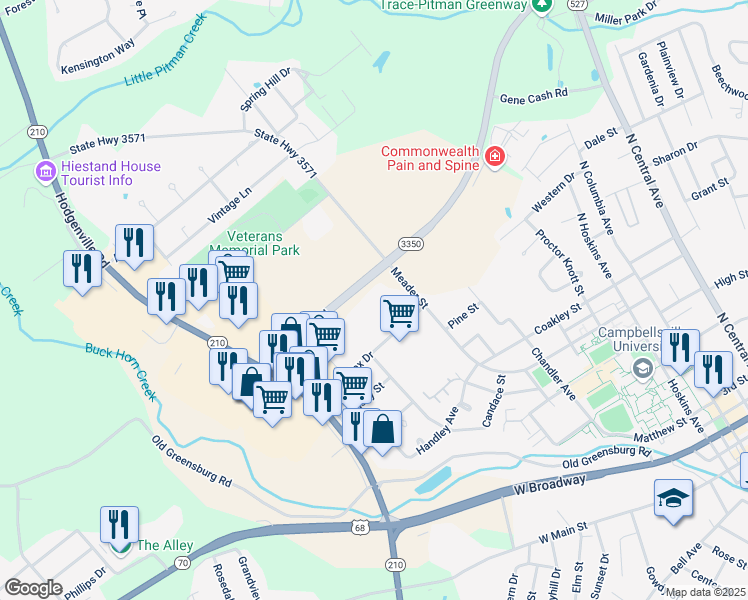 map of restaurants, bars, coffee shops, grocery stores, and more near 200 North Bypass Road in Campbellsville