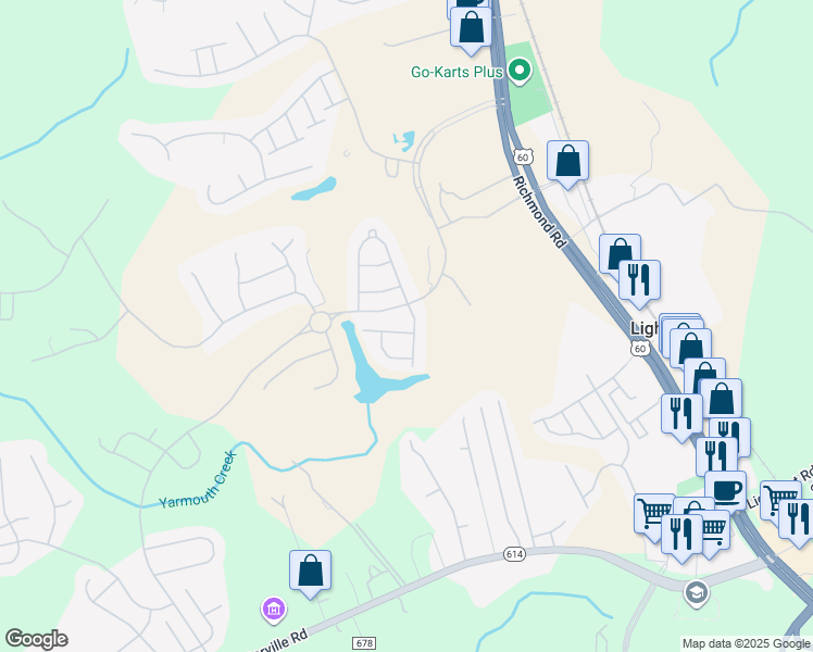map of restaurants, bars, coffee shops, grocery stores, and more near 4304 Keaton Lane in Williamsburg