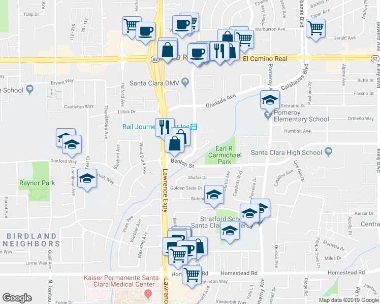 map of restaurants, bars, coffee shops, grocery stores, and more near 3794 Flora Vista Avenue in Santa Clara