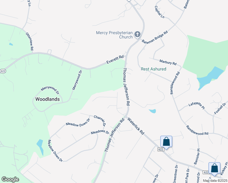 map of restaurants, bars, coffee shops, grocery stores, and more near 204 Omni Place in Forest