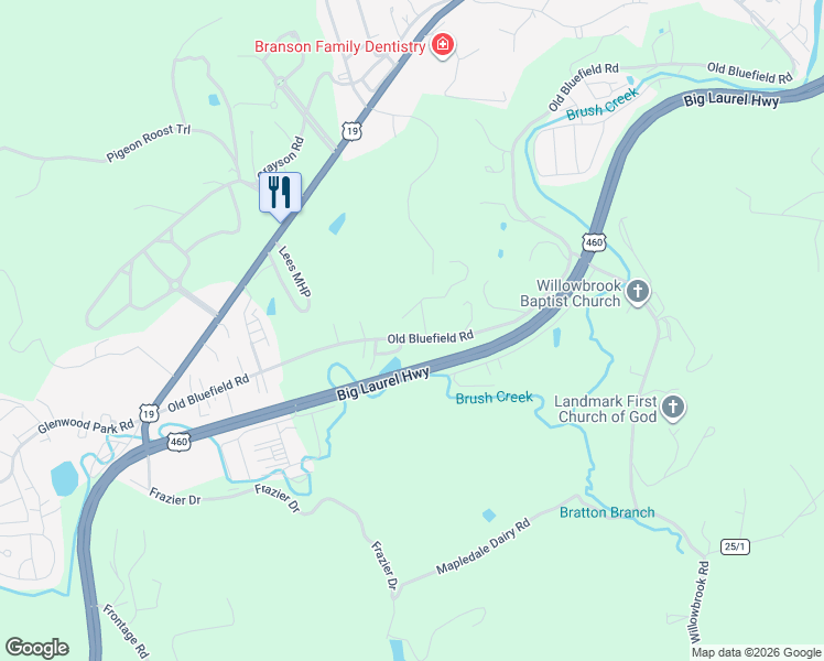 map of restaurants, bars, coffee shops, grocery stores, and more near 341-349 Old Bluefield Road in Princeton