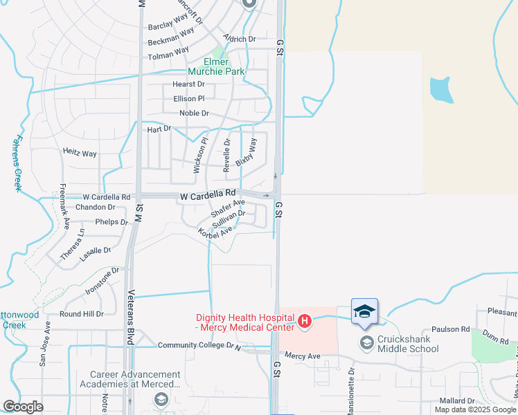 map of restaurants, bars, coffee shops, grocery stores, and more near 4244 Rutherford Avenue in Merced