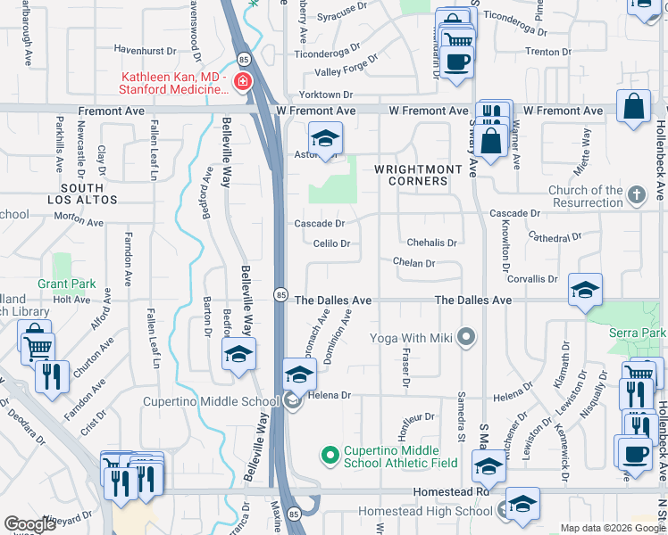 map of restaurants, bars, coffee shops, grocery stores, and more near in Sunnyvale
