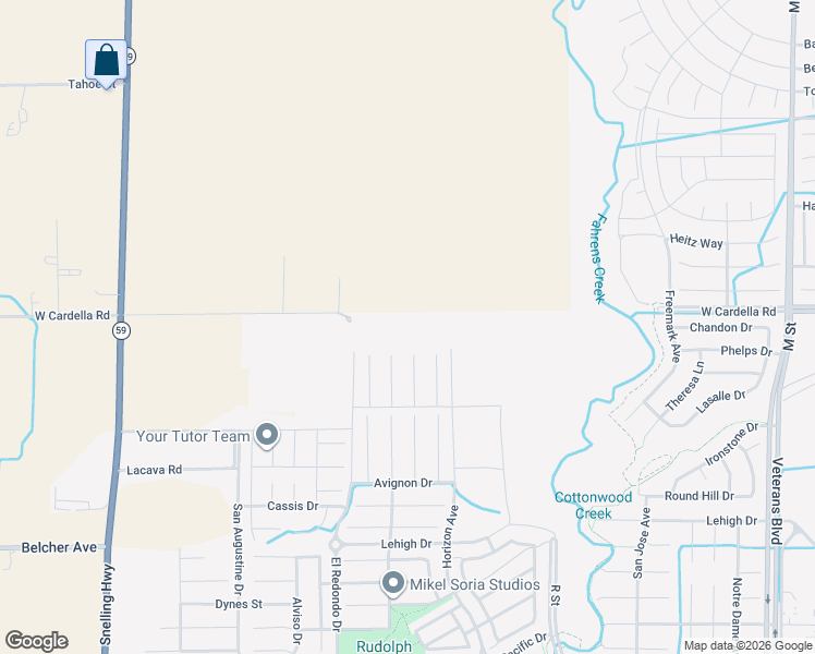 map of restaurants, bars, coffee shops, grocery stores, and more near 4094 Sisteron Court in Merced
