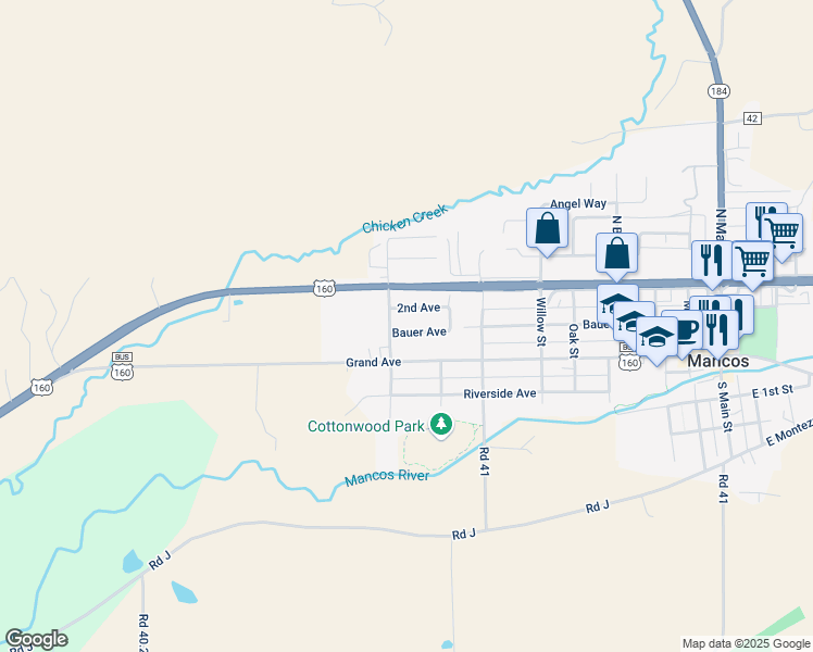 map of restaurants, bars, coffee shops, grocery stores, and more near 859 Bauer Ave in Mancos