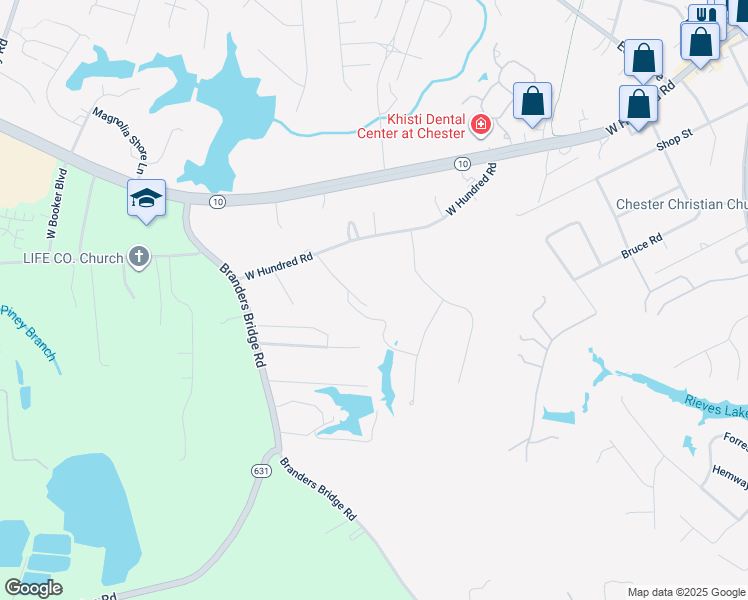 map of restaurants, bars, coffee shops, grocery stores, and more near 5429 West Hundred Road in Chester