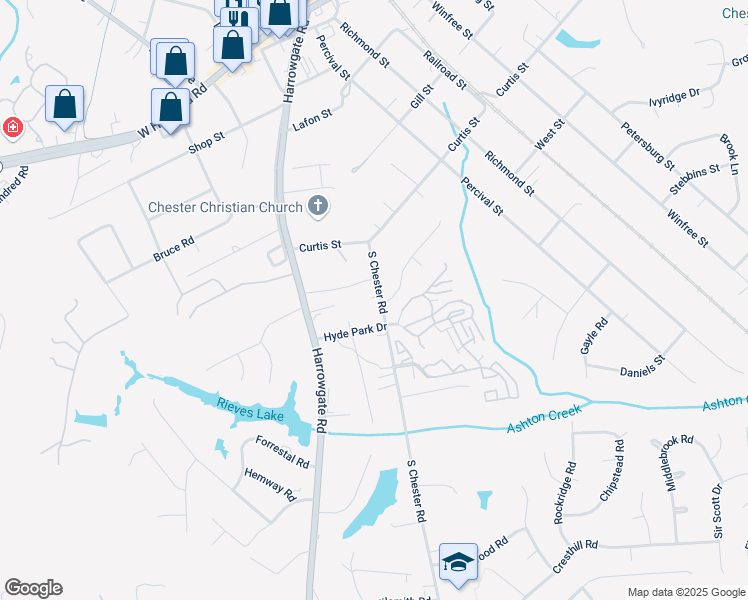 map of restaurants, bars, coffee shops, grocery stores, and more near 12606 South Chester Road in Chester