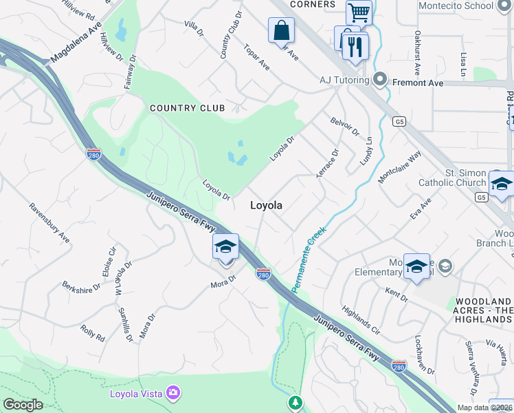 map of restaurants, bars, coffee shops, grocery stores, and more near 755 Thorsen Court in Los Altos