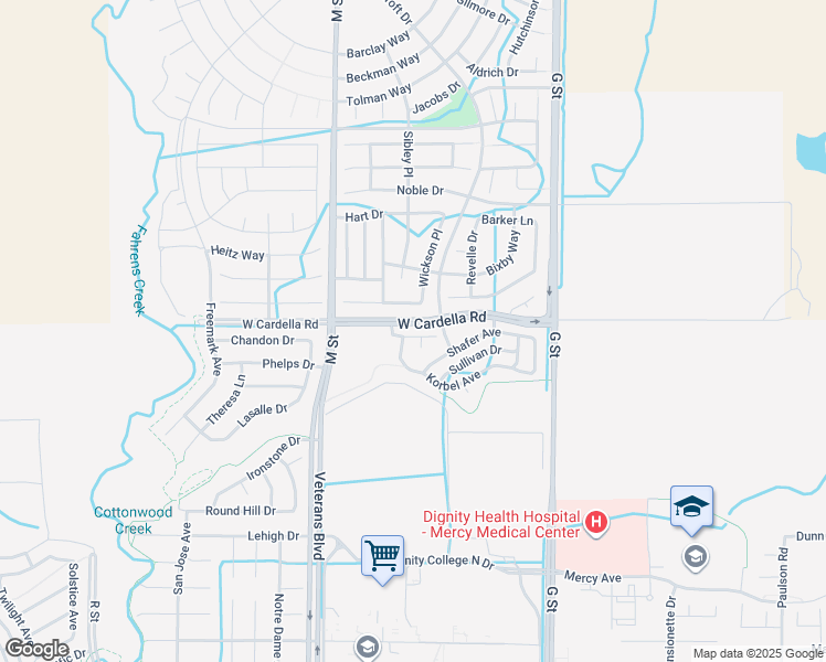 map of restaurants, bars, coffee shops, grocery stores, and more near 369 Bale Mill Road in Merced