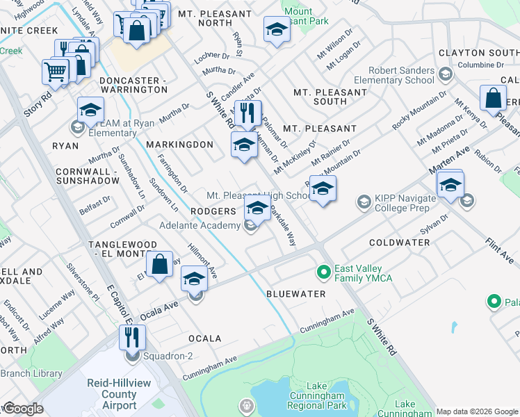 map of restaurants, bars, coffee shops, grocery stores, and more near 3061 Park Lane in San Jose