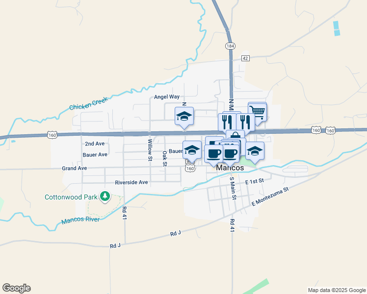 map of restaurants, bars, coffee shops, grocery stores, and more near 240 North Beech Street in Mancos