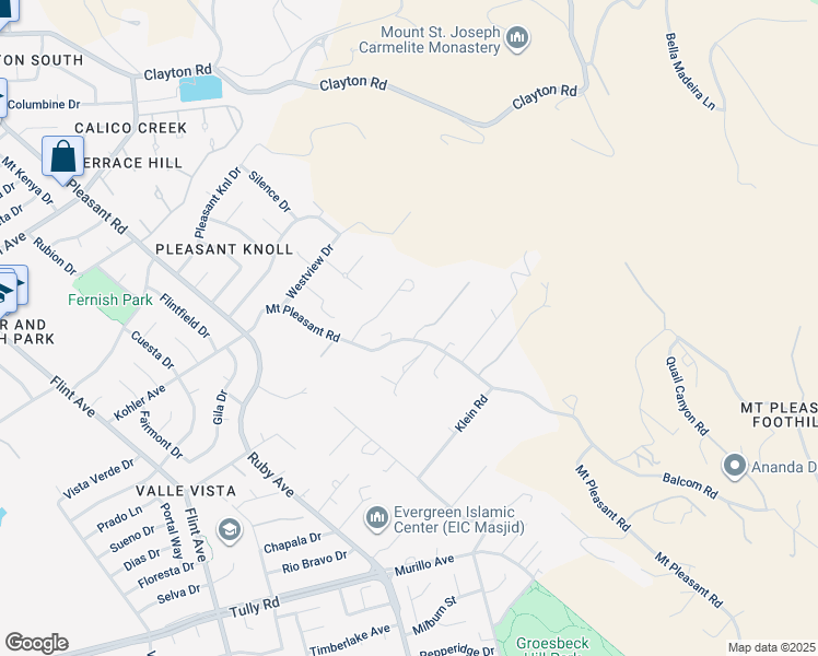 map of restaurants, bars, coffee shops, grocery stores, and more near 3660 Valley Ridge Lane in San Jose