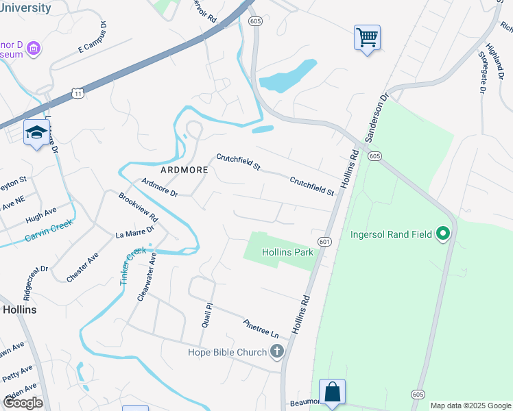 map of restaurants, bars, coffee shops, grocery stores, and more near 6628 Garman Drive in Hollins