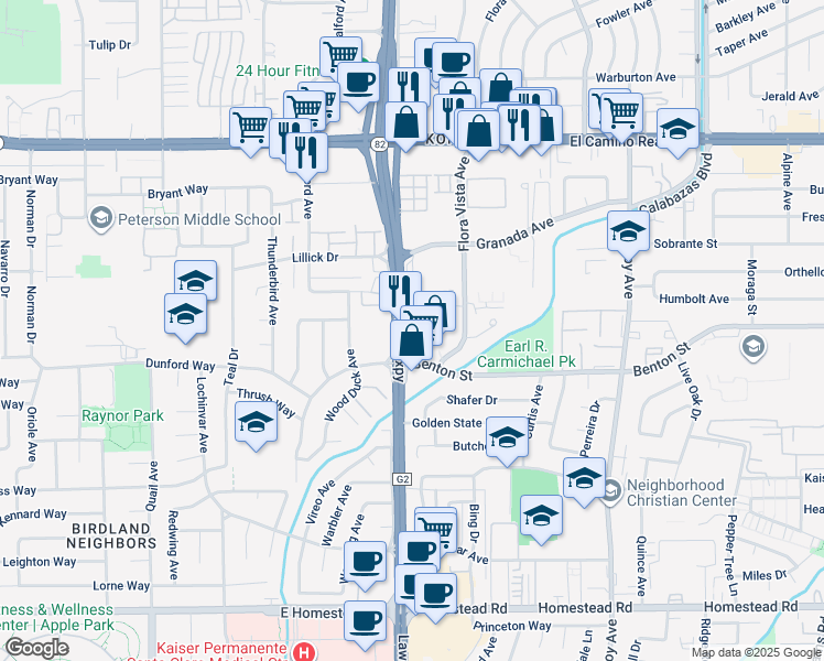 map of restaurants, bars, coffee shops, grocery stores, and more near 1071 Alta Mira Drive in Santa Clara