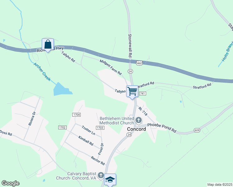 map of restaurants, bars, coffee shops, grocery stores, and more near 567 Tallyho Road in Concord