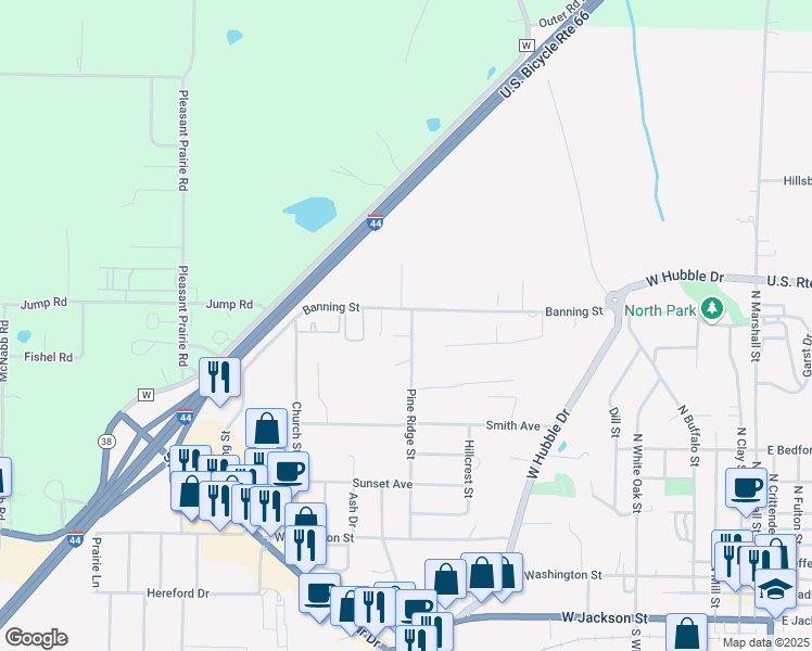 map of restaurants, bars, coffee shops, grocery stores, and more near 653 Pine Ridge Street in Marshfield