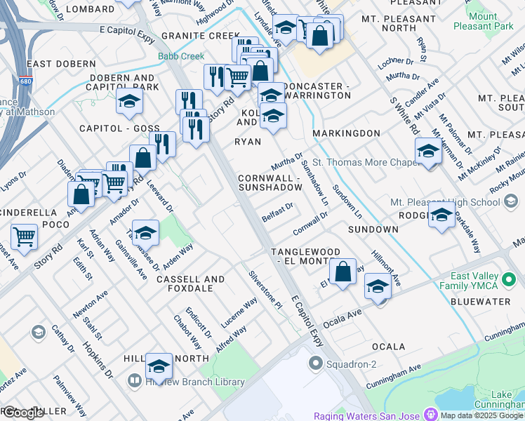 map of restaurants, bars, coffee shops, grocery stores, and more near 2706 Bristol Drive in San Jose