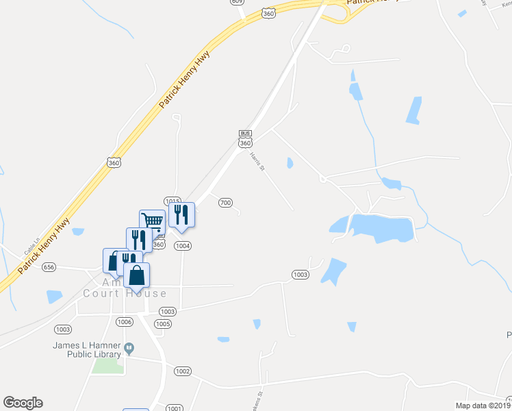 map of restaurants, bars, coffee shops, grocery stores, and more near 9530 Harris Street in Amelia Court House