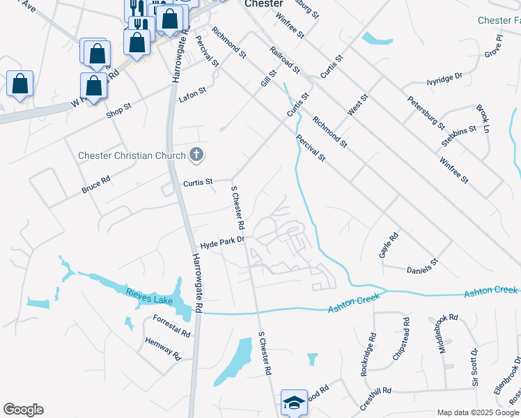 map of restaurants, bars, coffee shops, grocery stores, and more near 4319 Poplar Village Drive in Chester