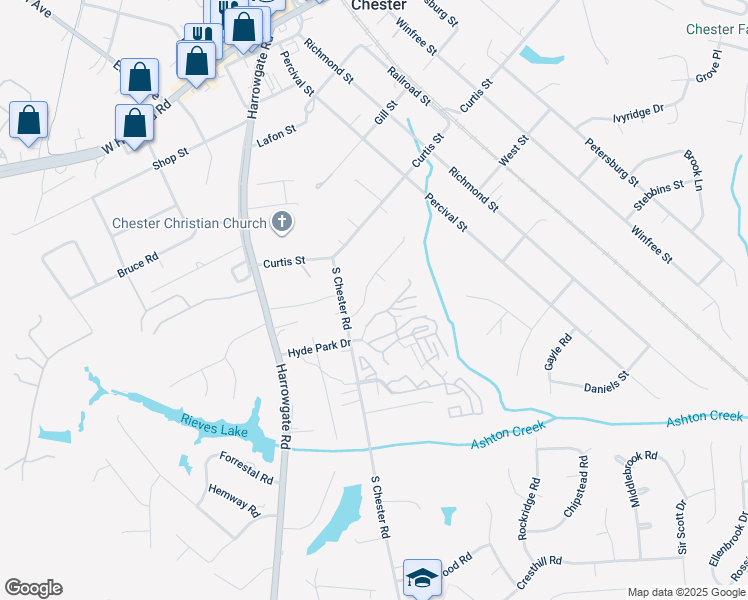map of restaurants, bars, coffee shops, grocery stores, and more near 4319 Poplar Village Drive in Chester
