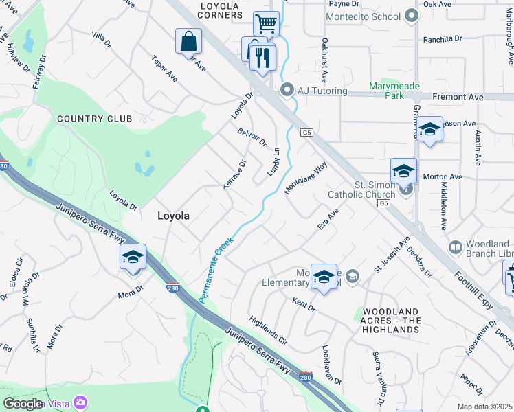 map of restaurants, bars, coffee shops, grocery stores, and more near 900 Shadow Creek Place in Los Altos
