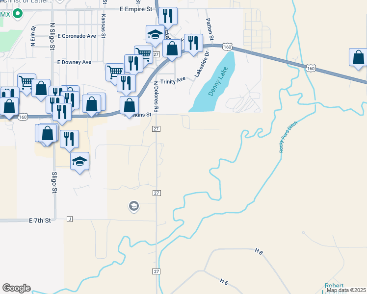 map of restaurants, bars, coffee shops, grocery stores, and more near 9370 Road 27 in Cortez