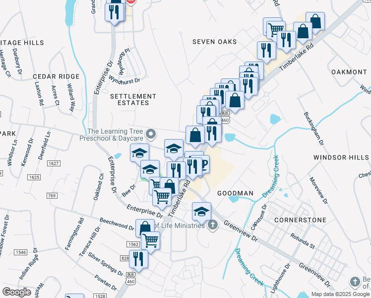 map of restaurants, bars, coffee shops, grocery stores, and more near 29 Mountain View Drive in Lynchburg