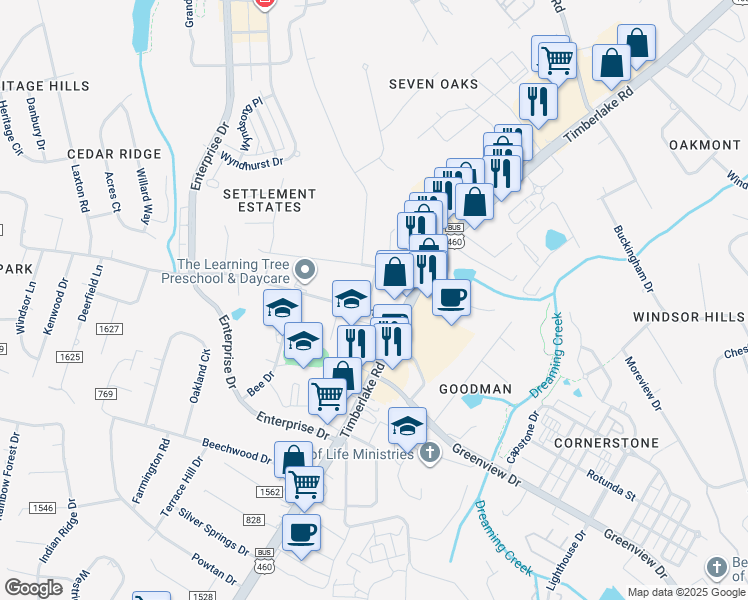 map of restaurants, bars, coffee shops, grocery stores, and more near 29 Mountain View Drive in Lynchburg