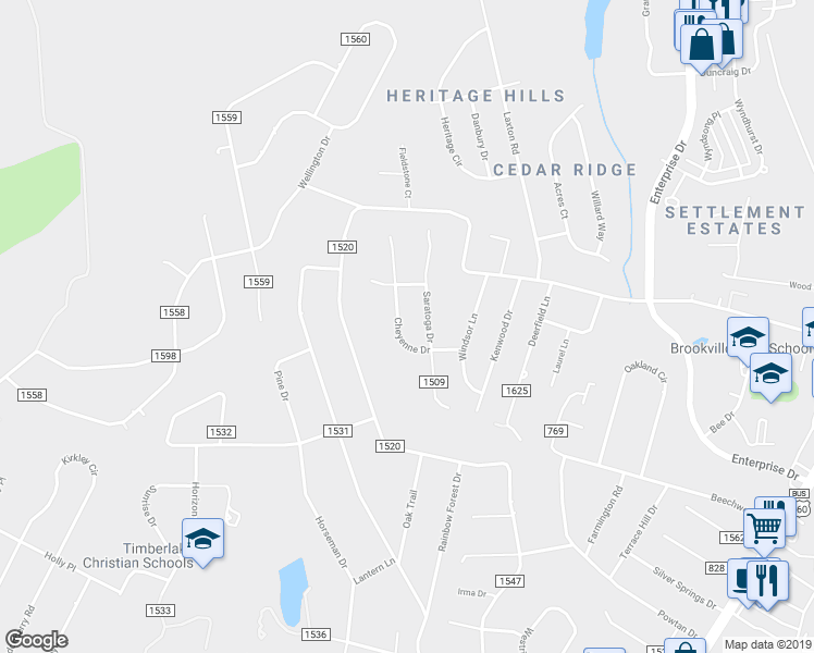 map of restaurants, bars, coffee shops, grocery stores, and more near 171 Cheyenne Drive in Lynchburg