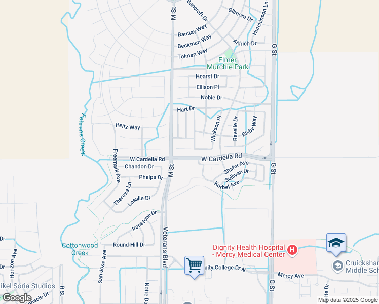 map of restaurants, bars, coffee shops, grocery stores, and more near 522 Glendon Court in Merced