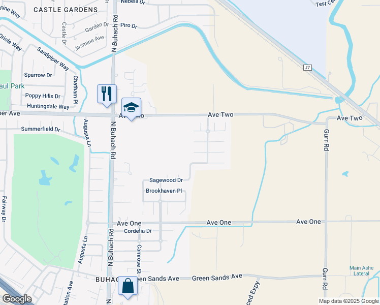 map of restaurants, bars, coffee shops, grocery stores, and more near 2001 Sola Court in Atwater