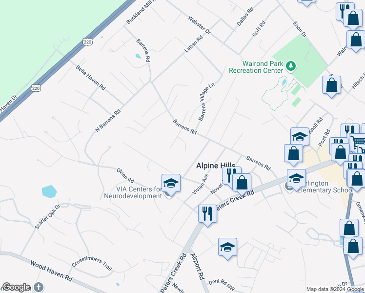 map of restaurants, bars, coffee shops, grocery stores, and more near 1323 Gates Circle in Roanoke