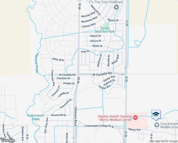 map of restaurants, bars, coffee shops, grocery stores, and more near 506 Glendon Court in Merced