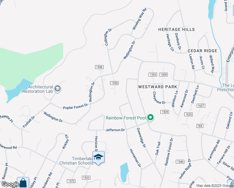 map of restaurants, bars, coffee shops, grocery stores, and more near 730 Collington Drive in Lynchburg